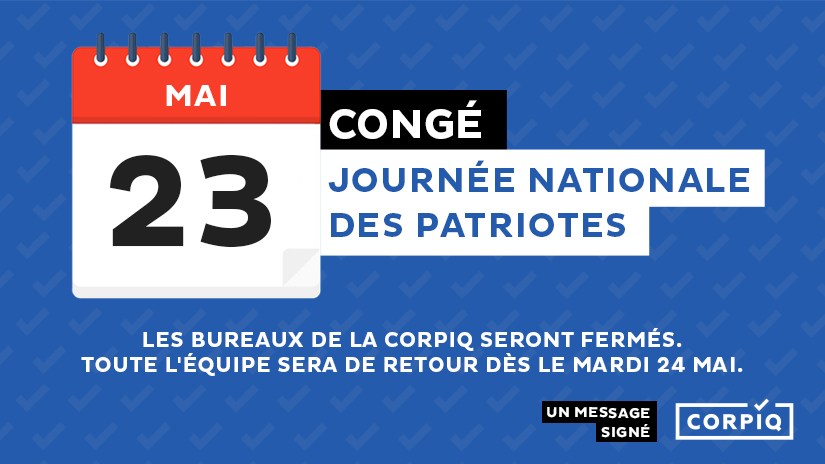 Jour férié - Le service-conseil sera fermé le 23 mai