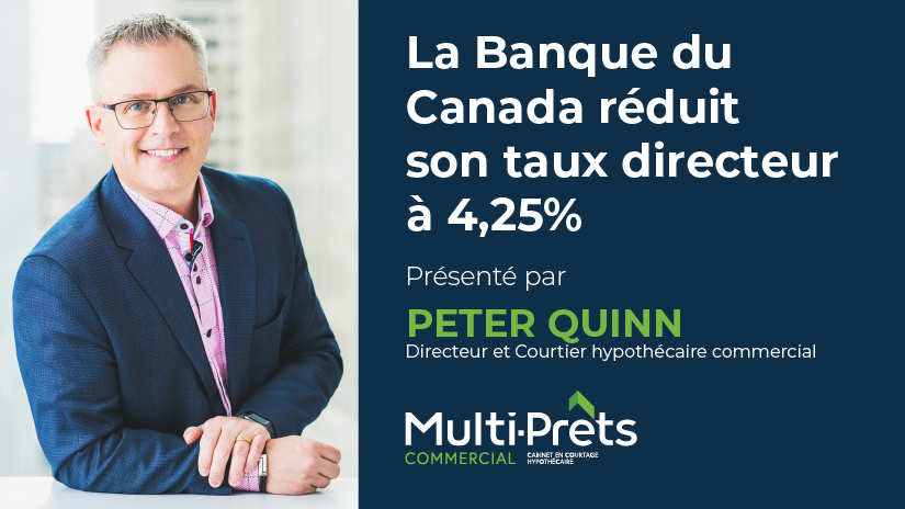 La Banque du Canada réduit son taux directeur à 4,25%